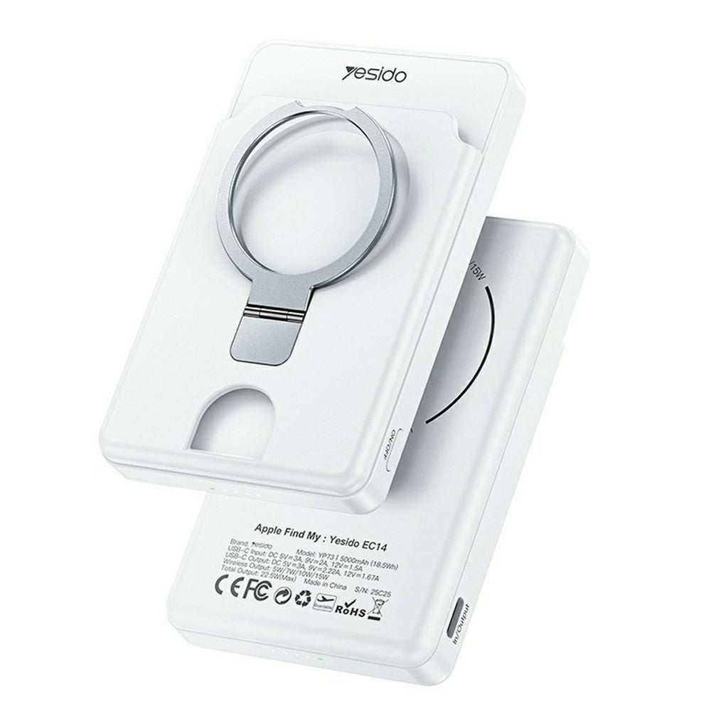 YESIDO YP73 Wireless Charging Power Bank 5000mAh black metal stand card holder phone charger