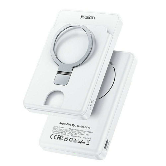 YESIDO YP73 Wireless Charging Power Bank 5000mAh black metal stand card holder phone charger