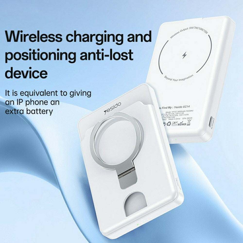 YESIDO YP73 Wireless Charging Power Bank 5000mAh with metal stand and locator function in black