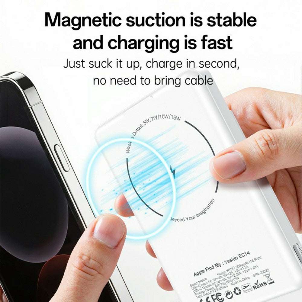YESIDO YP73 Wireless Charging 5000mAh power bank with 15W fast wireless charging and metal stand