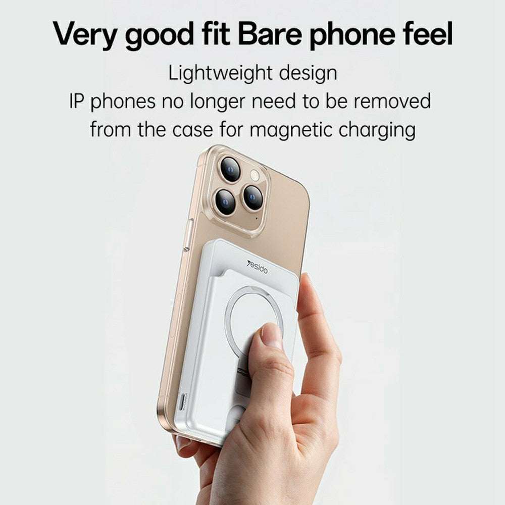 YESIDO YP73 Wireless Charging 5000mAh power bank with 15W fast charge, metal stand, and locator function