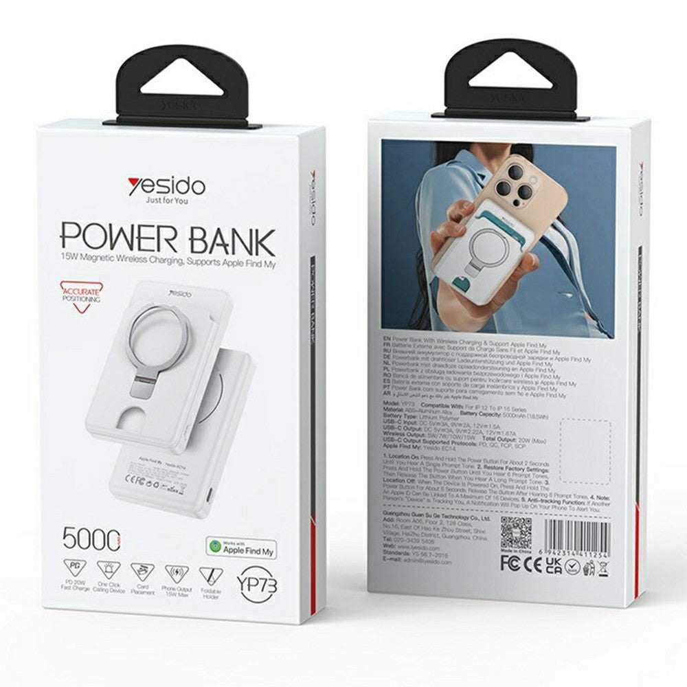 YESIDO YP73 Wireless Charging Power Bank 5000mAh with 15W fast charging and metal stand in black