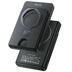 YESIDO YP73 Wireless Charging Power Bank 5000mAh with 15W fast wireless charging and metal stand in black