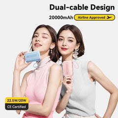ESSAGER Digital Display 20000mAh Power Bank 22.5W Fast Charging Battery Pack with Dual Built-in Cables - Blue