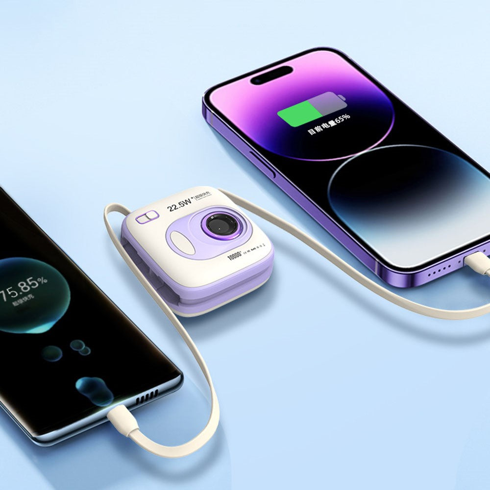 E52 10000mAh Mini Cabled Power Bank Camera-Shape Portable Phone Charger External Battery Pack