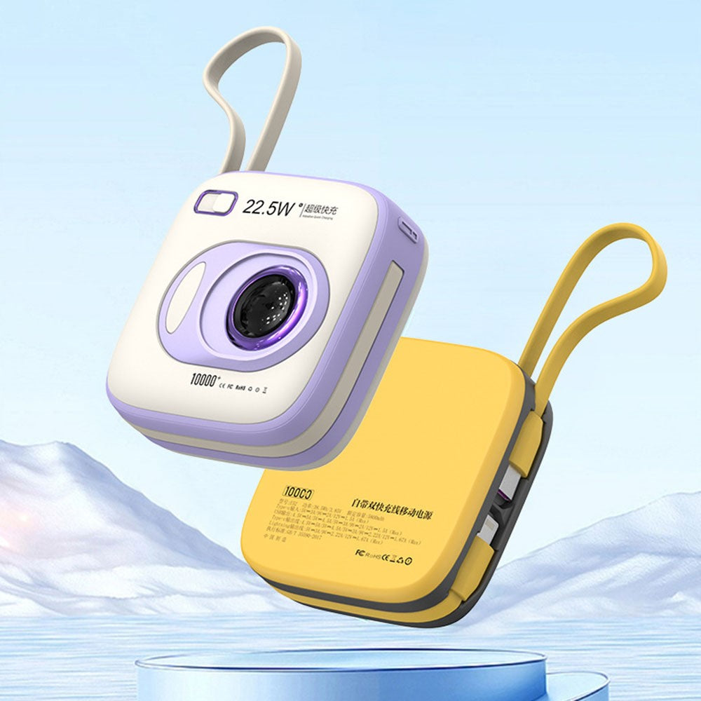 E52 10000mAh Mini Cabled Power Bank Camera-Shape Portable Phone Charger External Battery Pack