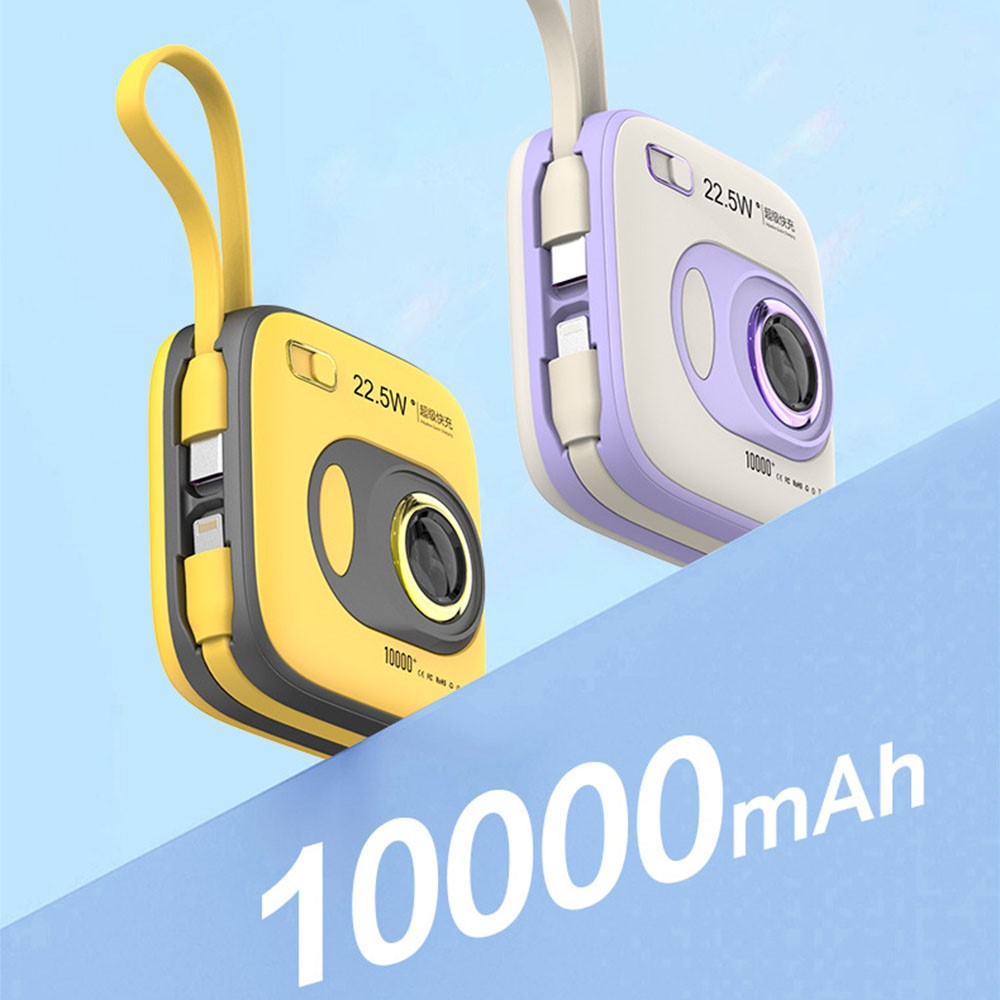 E52 10000mAh Mini Cabled Power Bank Camera-Shape Portable Phone Charger External Battery Pack