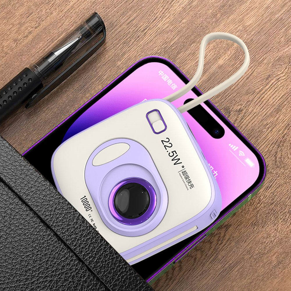 E52 10000mAh Mini Cabled Power Bank Camera-Shape Portable Phone Charger External Battery Pack