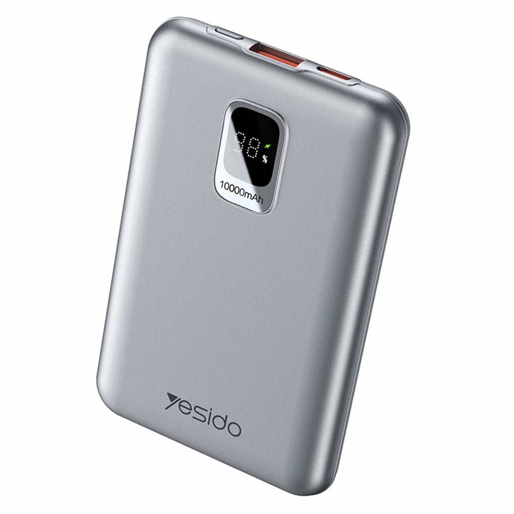 YESIDO YP46 10000mAh power bank with digital display and PD 20W charging ports in grey color
