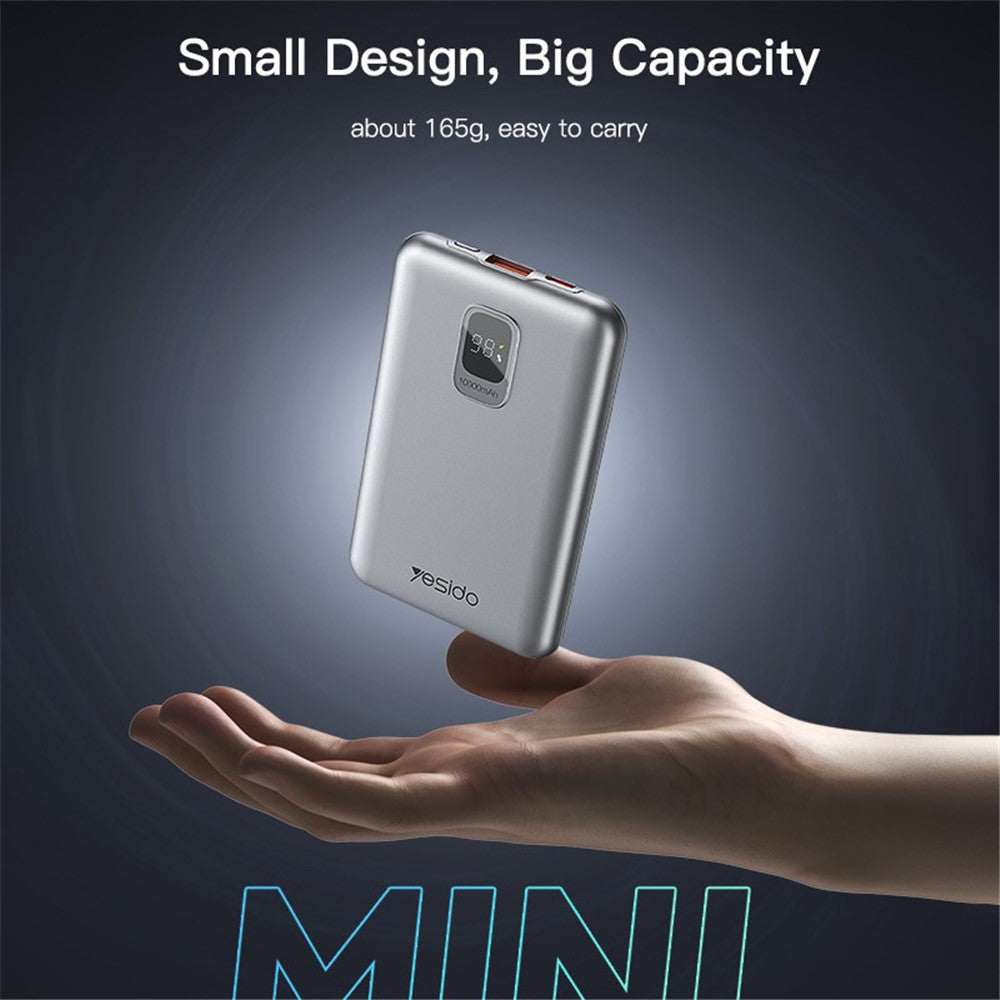 YESIDO YP46 10000mAh grey power bank with digital display and PD 20W fast charging ports
