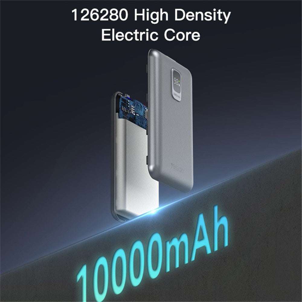YESIDO YP46 10000mAh power bank with digital display and dual USB Type-C and USB output ports in grey color