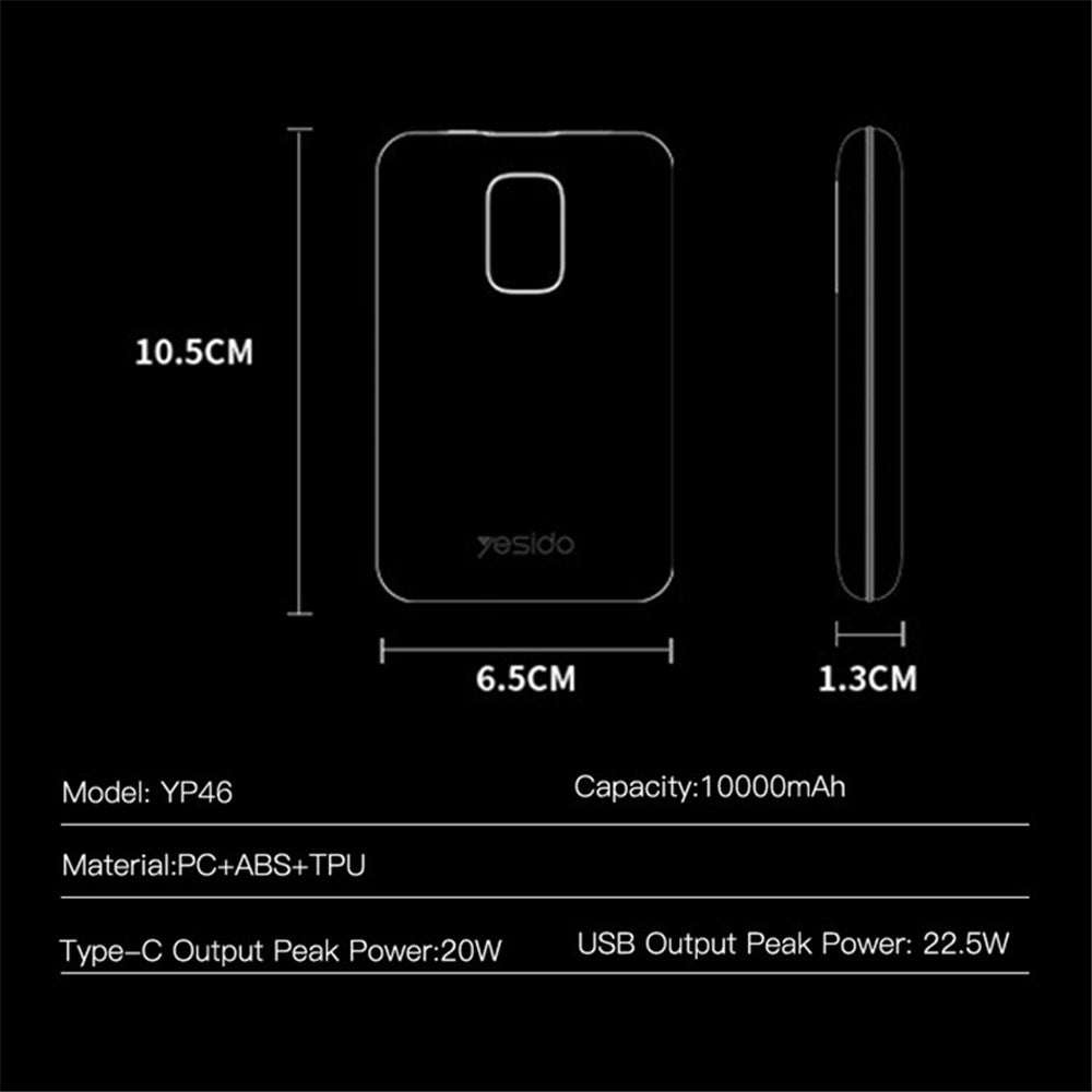 YESIDO YP46 10000mAh power bank with digital display and dual USB Type-C and USB outputs
