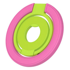 Rose-colored magnetic phone ring holder with triple fold 360-degree rotation and strong magnetic attachment