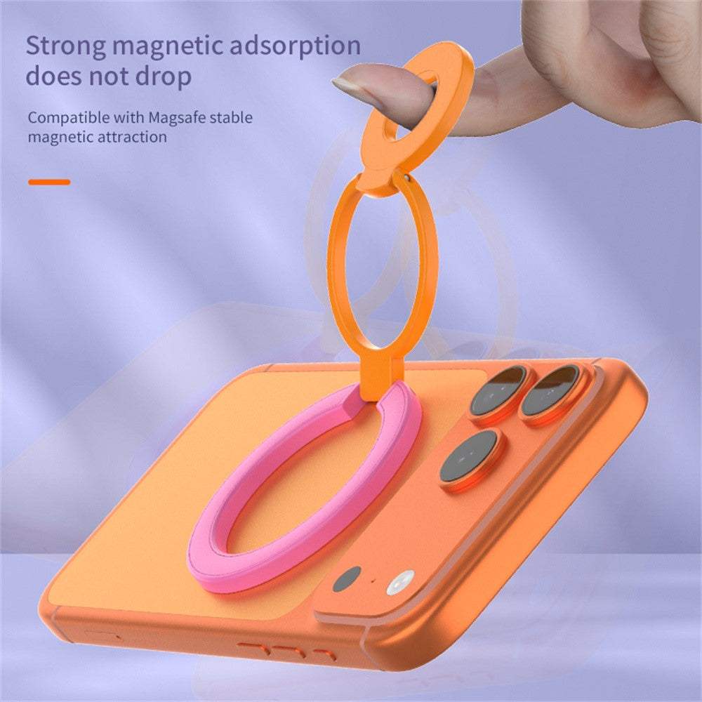 Rose-colored magnetic phone ring holder with strong magnetic attachment and 360-degree rotation stand