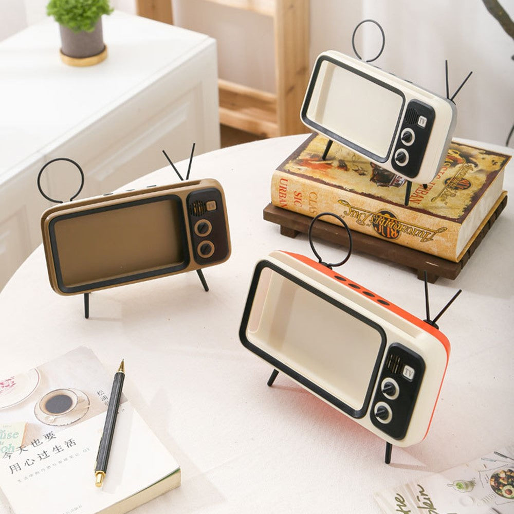 Retro TV Shape Mobile Phone Holder Home Office Desktop TV Phone Stand Bracket