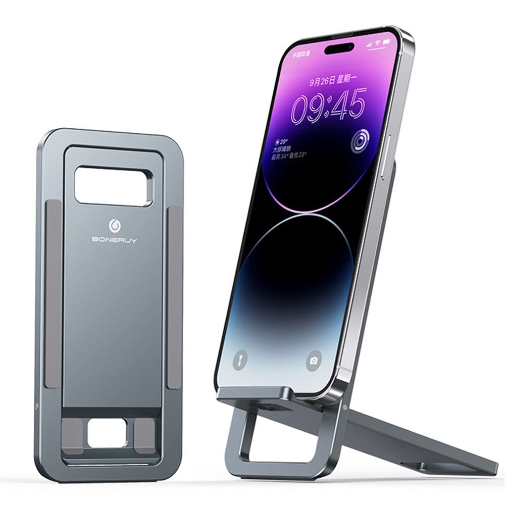 BONERUY T6 Cell Phone Stand Foldable Aluminum Adjustable Phone Tablet Holder Cradle Dock for Desk Travel