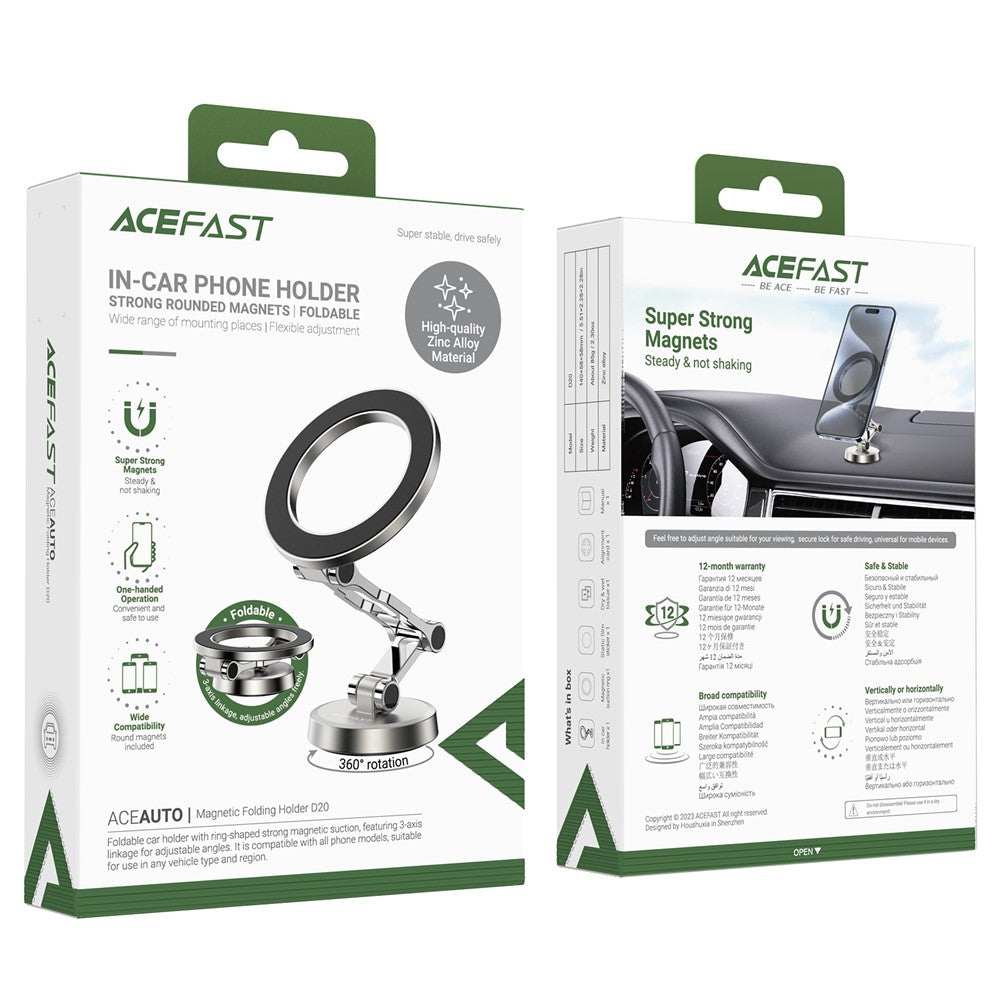 ACEFAST D20 Magnetic Car Mount zinc alloy phone holder on car dashboard with adjustable angles