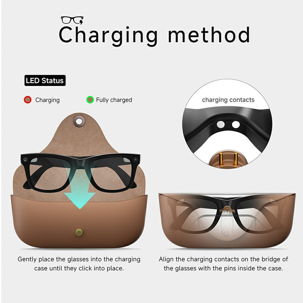 MT5 Ultra Smart Glasses 8MP Camera AI Real-Time Translation Bluetooth-compatible Call Eyeglasses with 2000mAh Charging Case