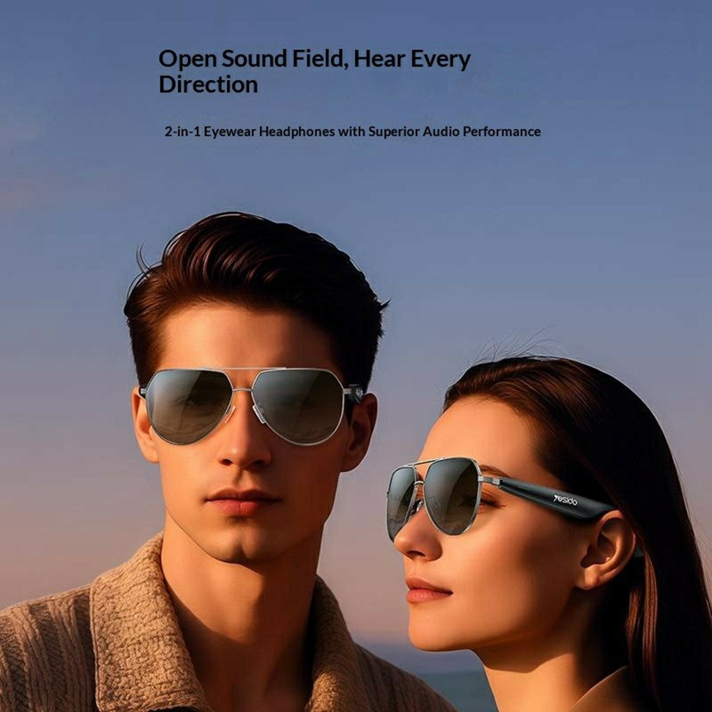 YESIDO IO44 Smart Audio Glasses Bluetooth-Compatible 5.4 Open-Ear Headphones / Polarized Sunglasses with Microphone for Travel / Business