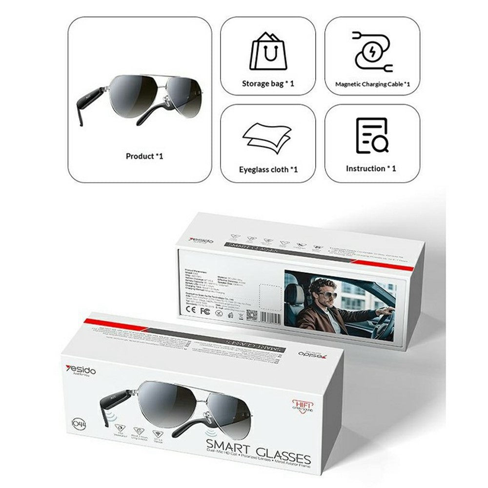 YESIDO IO44 Smart Audio Glasses Bluetooth-Compatible 5.4 Open-Ear Headphones / Polarized Sunglasses with Microphone for Travel / Business