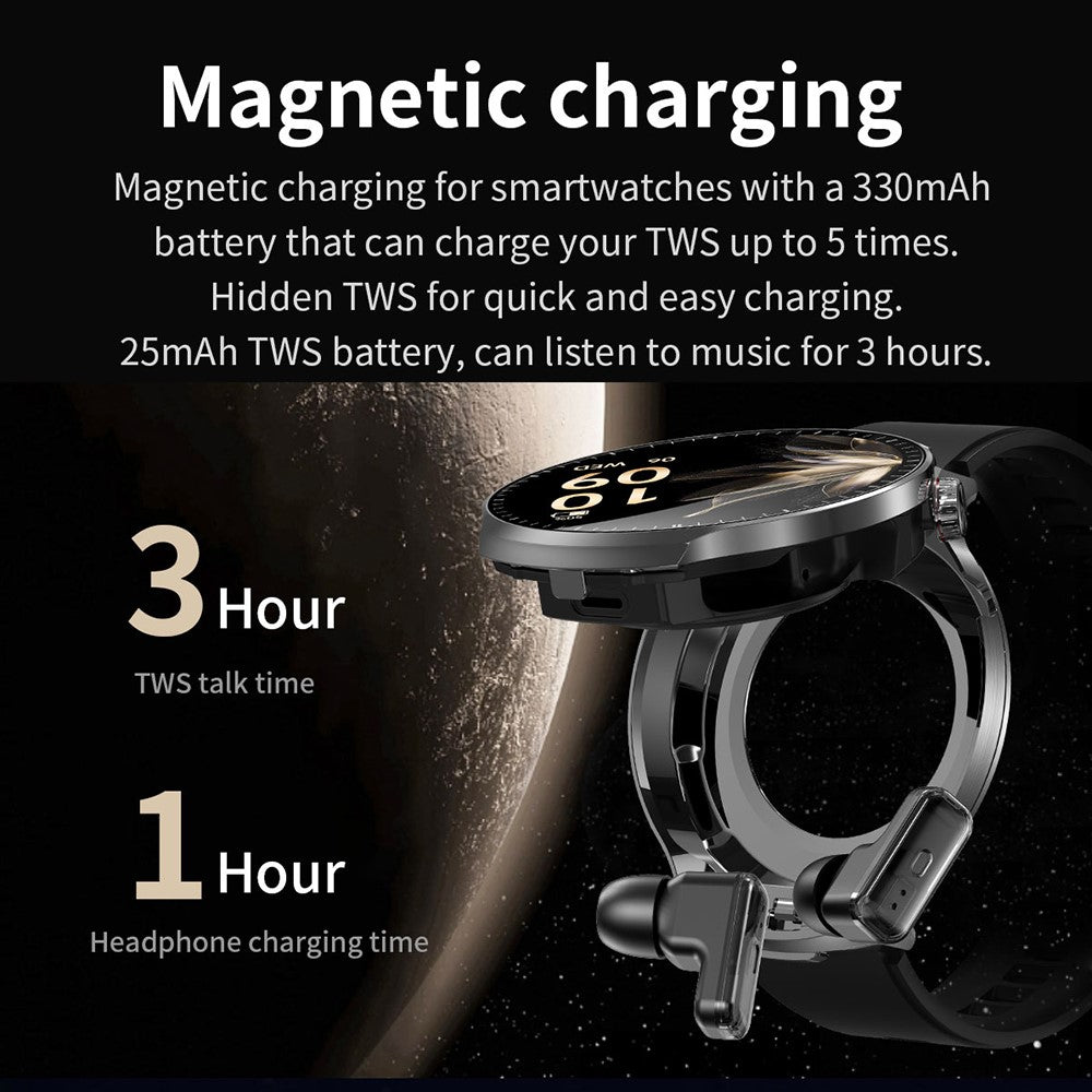 T100 Health Monitoring Bluetooth-compatible Call Sports Wristwatch 2 in 1 TWS Earbuds Smart Watch