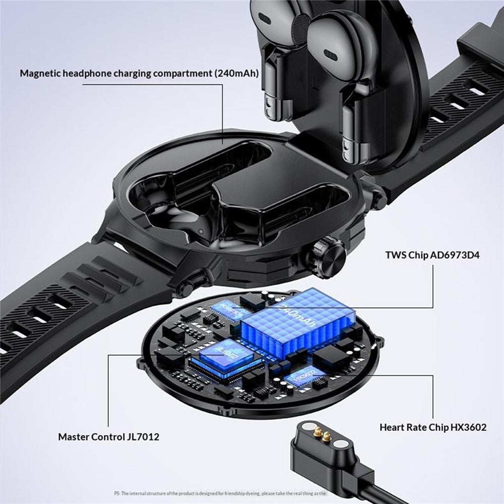 YESIDO IO50 2-in-1 Smart Watch with TWS Earbuds 1.46inch HD Screen Bluetooth-compatible Health Monitor