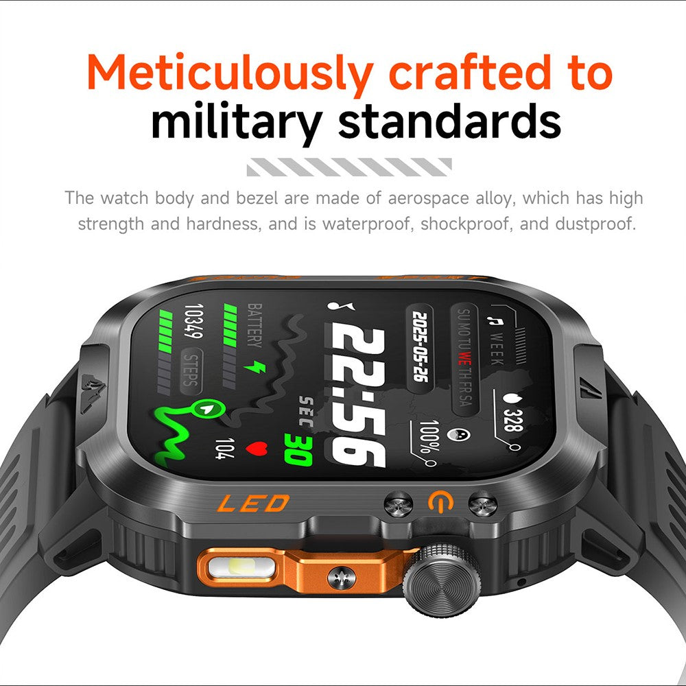 HT46 Sports Smart Watch 2.01 Inch IPS 1200mAh Battery IP68 Waterproof LED Flashlight Bluetooth-compatible Calling Health Monitor for Outdoor Adventure