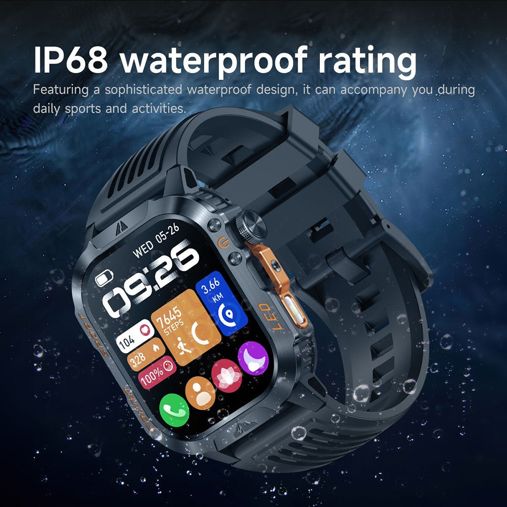 HT46 Sports Smart Watch 2.01 Inch IPS 1200mAh Battery IP68 Waterproof LED Flashlight Bluetooth-compatible Calling Health Monitor for Outdoor Adventure