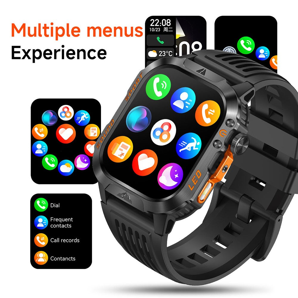HT46 Sports Smart Watch 2.01 Inch IPS 1200mAh Battery IP68 Waterproof LED Flashlight Bluetooth-compatible Calling Health Monitor for Outdoor Adventure