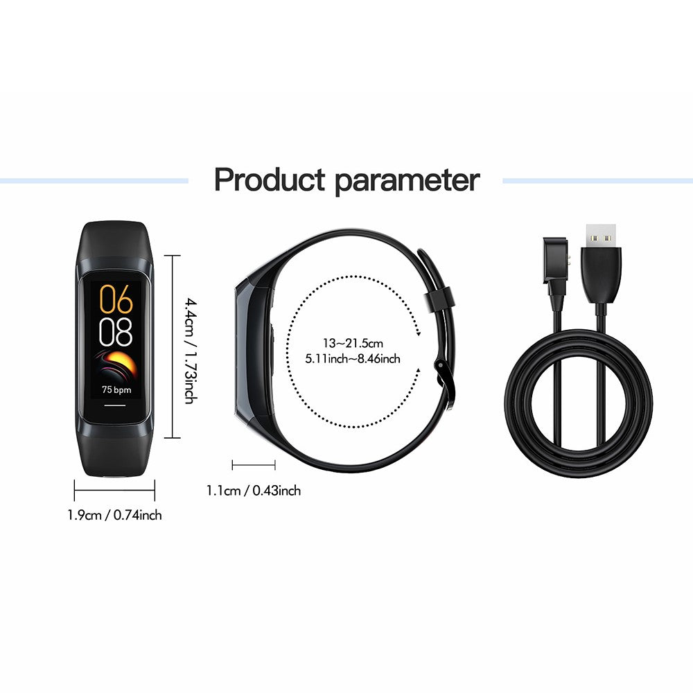 C60 1.1 Inch AMOLED Screen Fitness Band Heart Rate Blood Oxygen Sleep Tracker 25 Sports Modes Smart Wristband