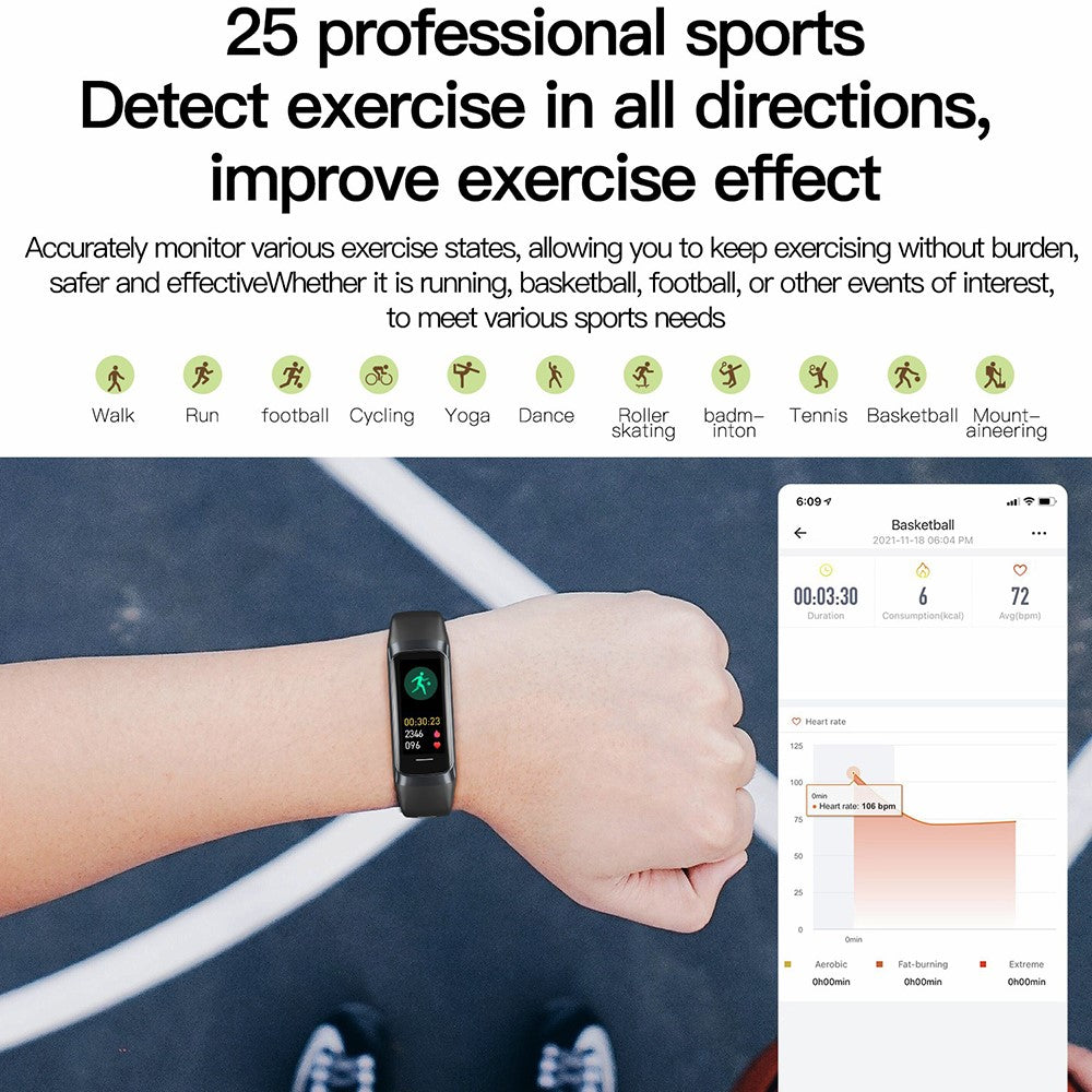 C60 1.1 Inch AMOLED Screen Fitness Band Heart Rate Blood Oxygen Sleep Tracker 25 Sports Modes Smart Wristband