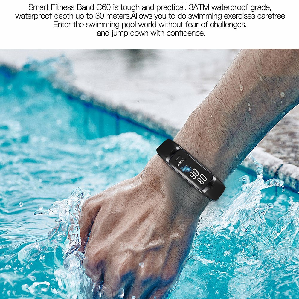 C60 1.1 Inch AMOLED Screen Fitness Band Heart Rate Blood Oxygen Sleep Tracker 25 Sports Modes Smart Wristband