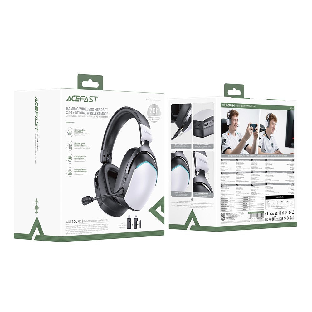 ACEFAST H11 Low Latency Gaming Headset Bluetooth-compatible Wireless Over Ear Headphones with Detachable Mic