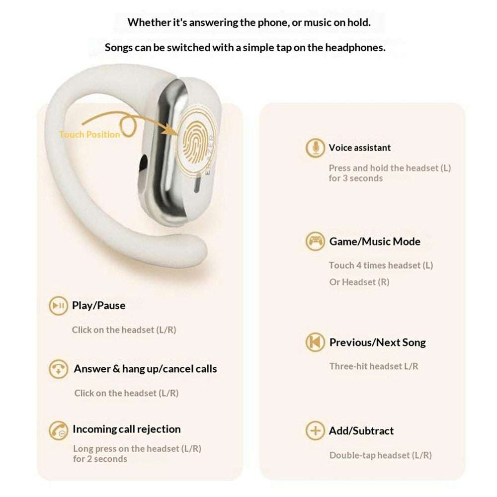 ERAZER ER50 wireless open-ear earbuds with Bluetooth, ENC noise cancelling, IPX7 waterproof, and charging case