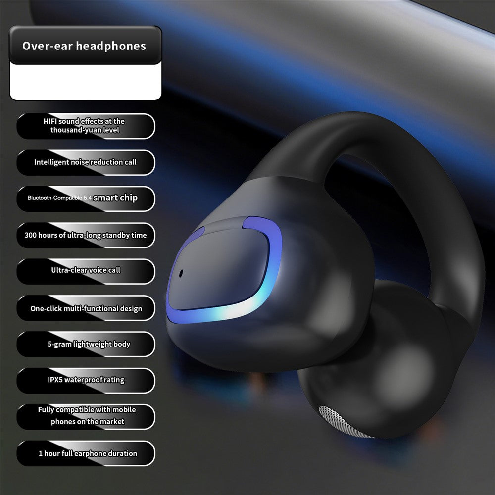 Single Ear Bluetooth-compatible 5.4 Ear Clip Earphone 8H Battery Life Lightweight Business Sports Headphone