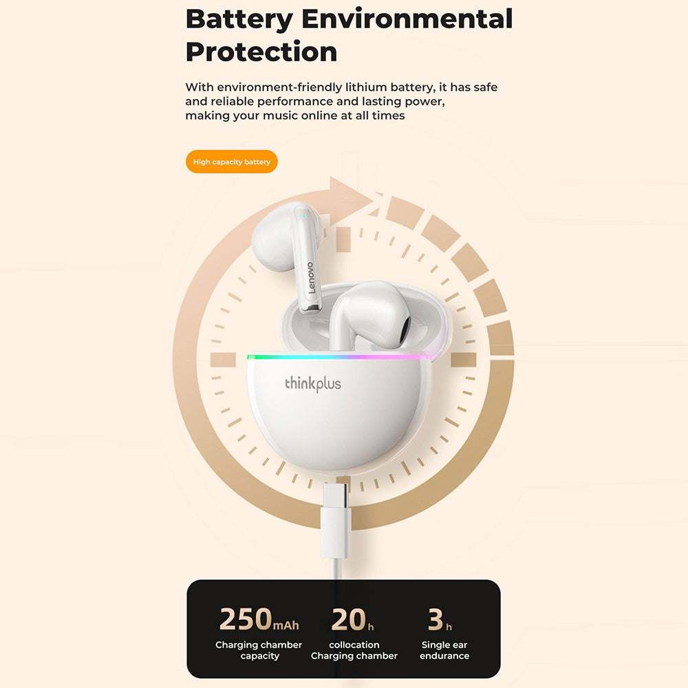 Lenovo Thinkplus XT97 Bluetooth 5.2 TWS earbuds with colorful light charging case and noise reduction