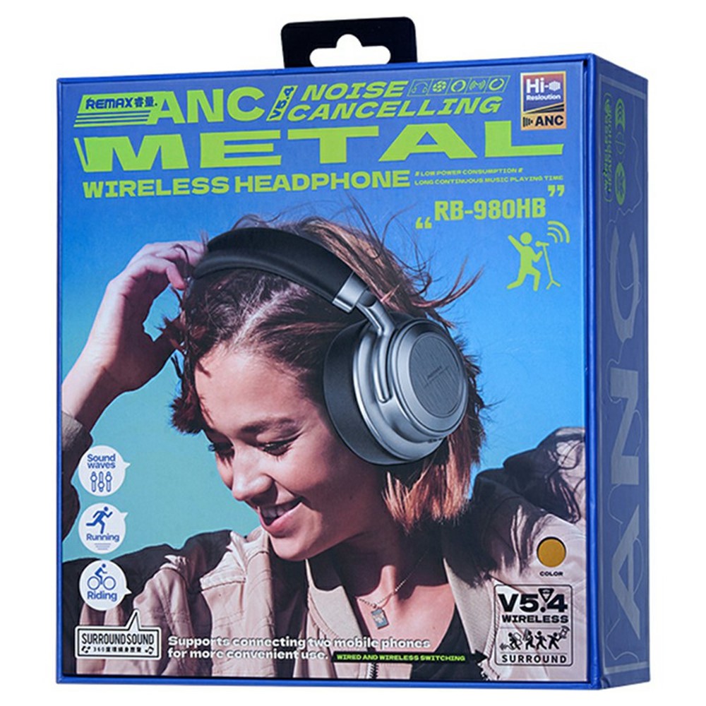 REMAX RB-980HB ANC Noise Reduction Metal Wireless Headphones Bluetooth-compatible Over-Ear Music Headset