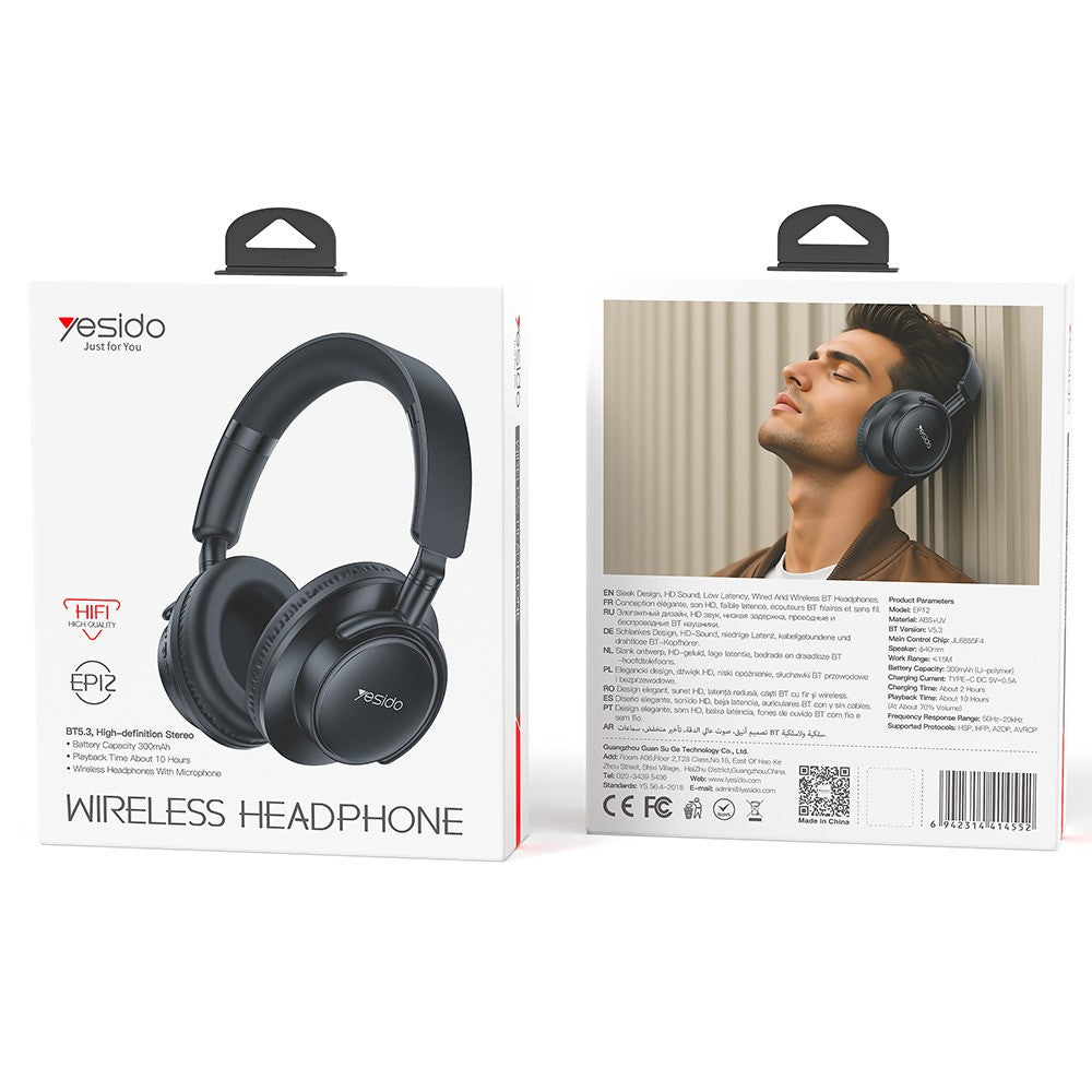 YESIDO EP12 Over-Ear Bluetooth-Compatible Headphones Zero-Pressure Comfort Wired  /  Wireless Dual Mode