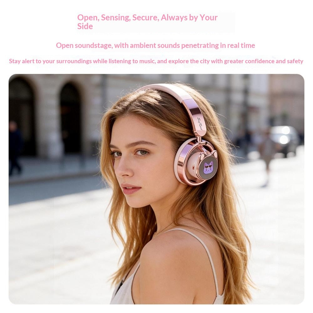SAYROSE RJ-98 Cat Ear Design Gaming Headset Bluetooth-compatible V6.0 800mAh Over-Ear Open Back Headphones for Women Girls