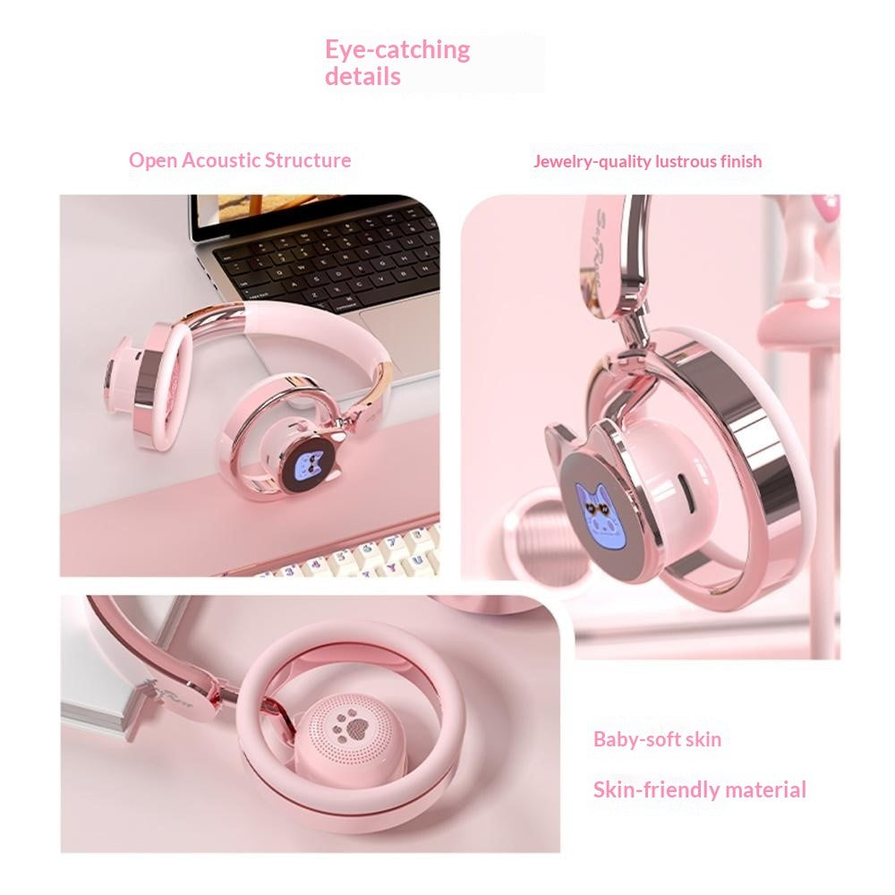 SAYROSE RJ-98 Cat Ear Design Gaming Headset Bluetooth-compatible V6.0 800mAh Over-Ear Open Back Headphones for Women Girls