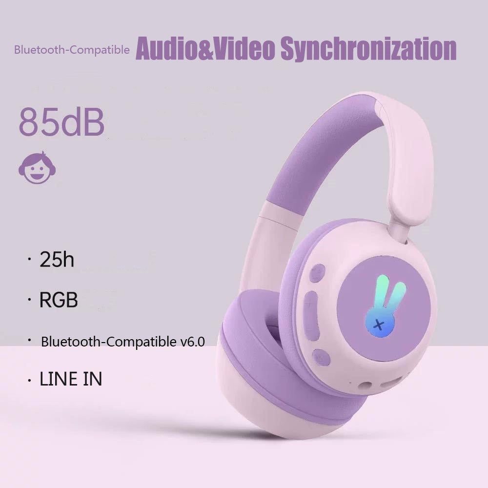 BT08C Children Wireless Over-Ear Headphones Bluetooth-compatible 6.0 Headset with RGB Light