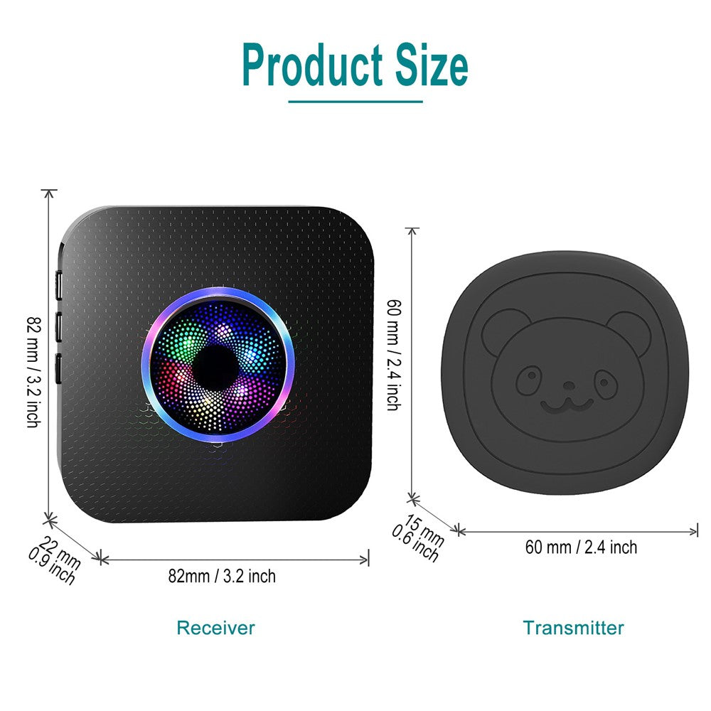 N65Q-2T1 Wireless Door Bell Elderly Care Flashing Adjustable Volume Home Doorbell, 2 Transmitter+1 Receiver