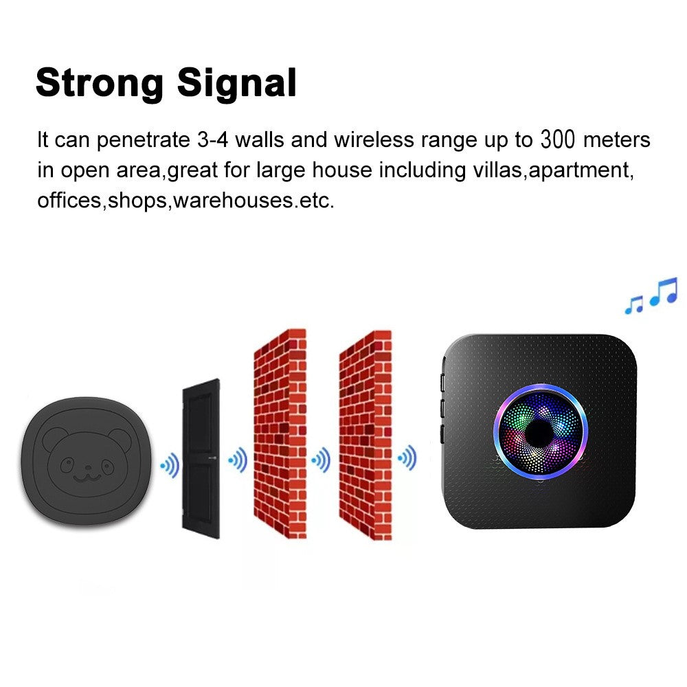 N65Q-2T1 Wireless Door Bell Elderly Care Flashing Adjustable Volume Home Doorbell, 2 Transmitter+1 Receiver