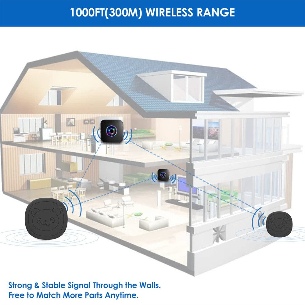 N65Q-2T1 Wireless Door Bell Elderly Care Flashing Adjustable Volume Home Doorbell, 2 Transmitter+1 Receiver