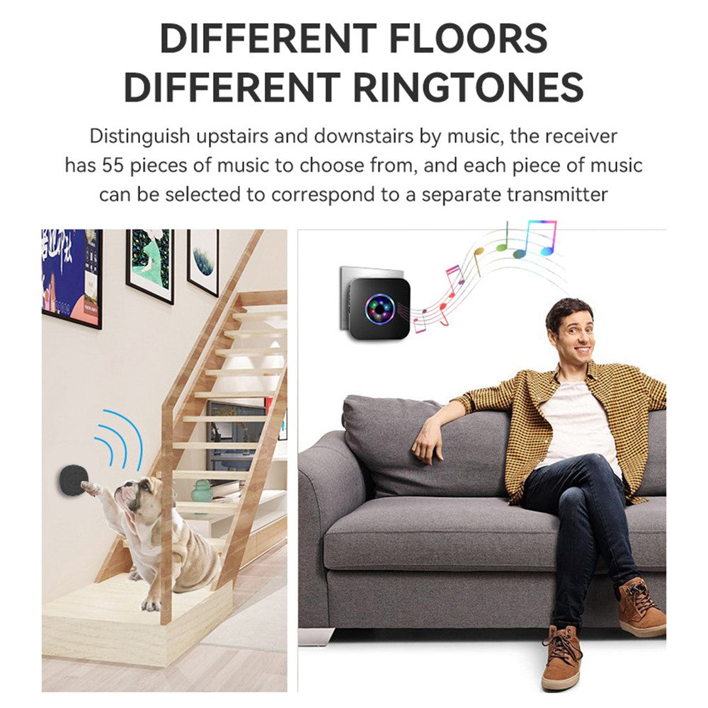 N65Q-1T1 Wireless Door Bell Home Elderly Care Flashing Adjustable Volume Doorbell, 1 Transmitter+1 Receiver
