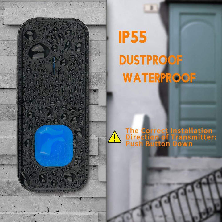 N20K-1T2 Waterproof 55 Ringtones Wireless Home Door Bell with LED Light, 1 Transmitter+2 Receiver