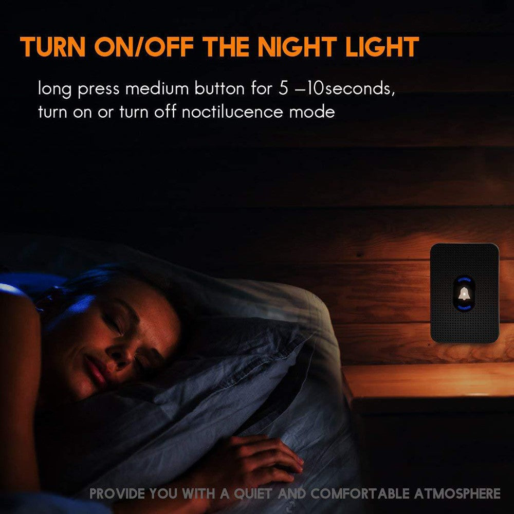 N20K-1T2 Waterproof 55 Ringtones Wireless Home Door Bell with LED Light, 1 Transmitter+2 Receiver