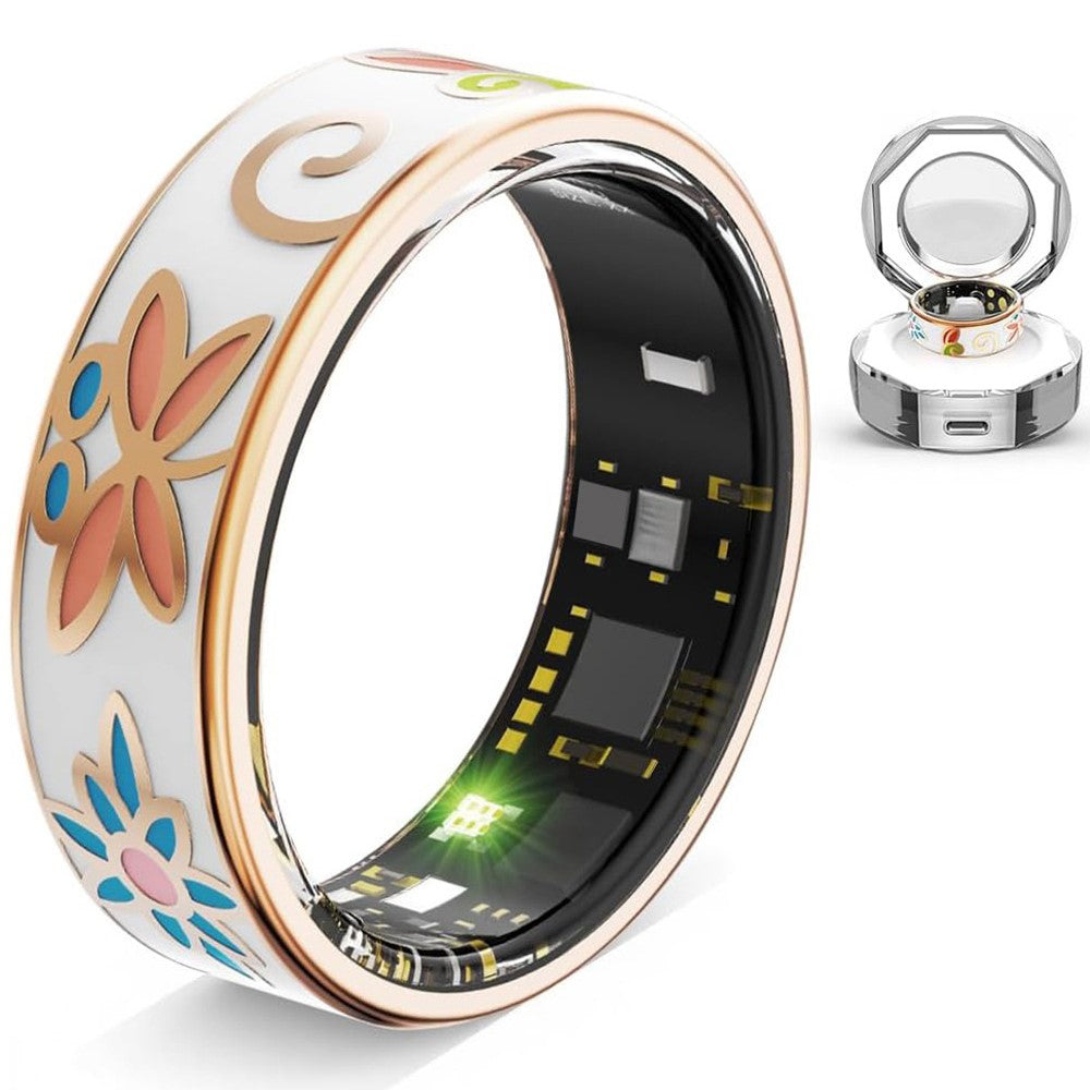 R18 Enamel Smart Ring Waterproof Heart Rate Blood Oxygen Monitor Fitness Tracker Ring, with Charging Case