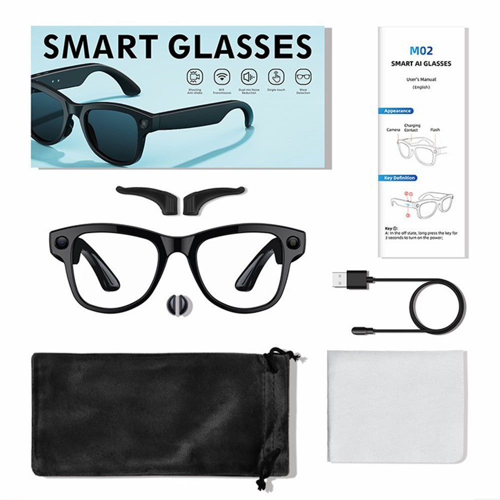 M02 AI Smart Glasses 8MP Camera 4K Video Recording Bluetooth-compatible 5.3 Translation Eyeglasses for Photography