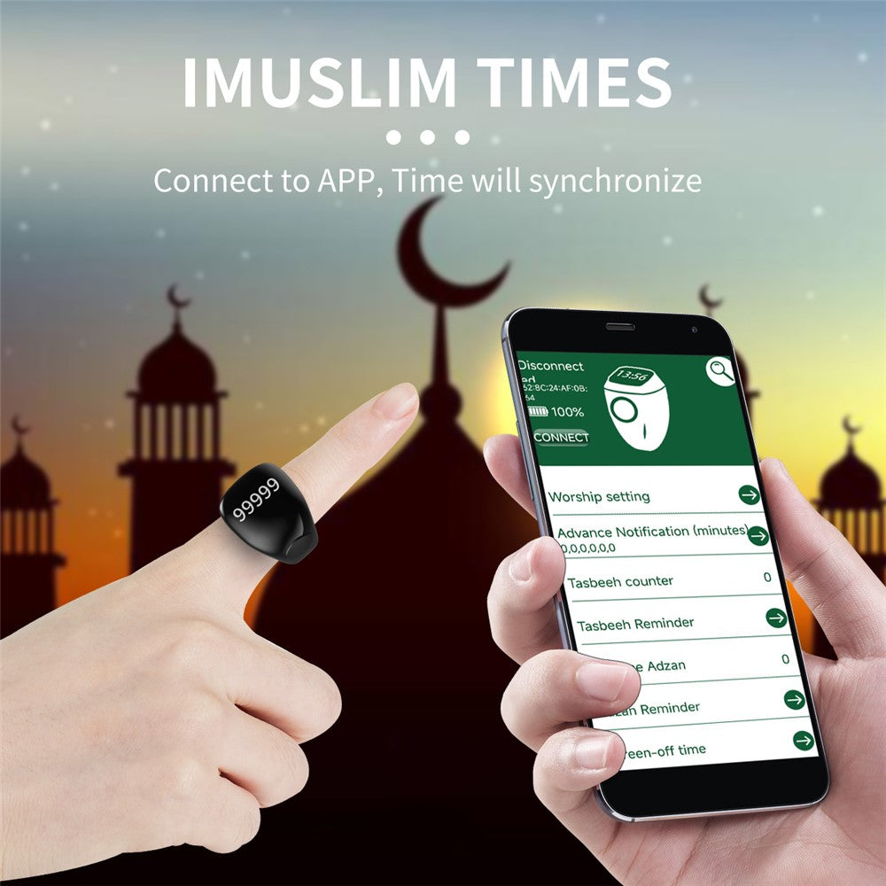 D02 Tasbih Zikr Smart Ring 5-Digit Waterproof Digital Counter with Adhan Reminder